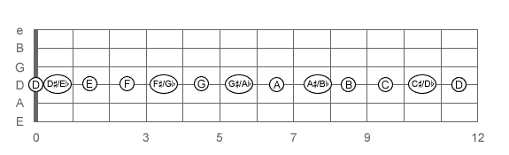 Notes of the Fourth String (D String)