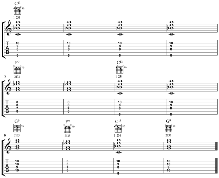 12 Bar Blues in Bb (B Flat) - Chord Chart