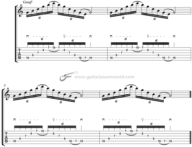 Sweep Picking a Gmaj6 Arpeggio Cleanly